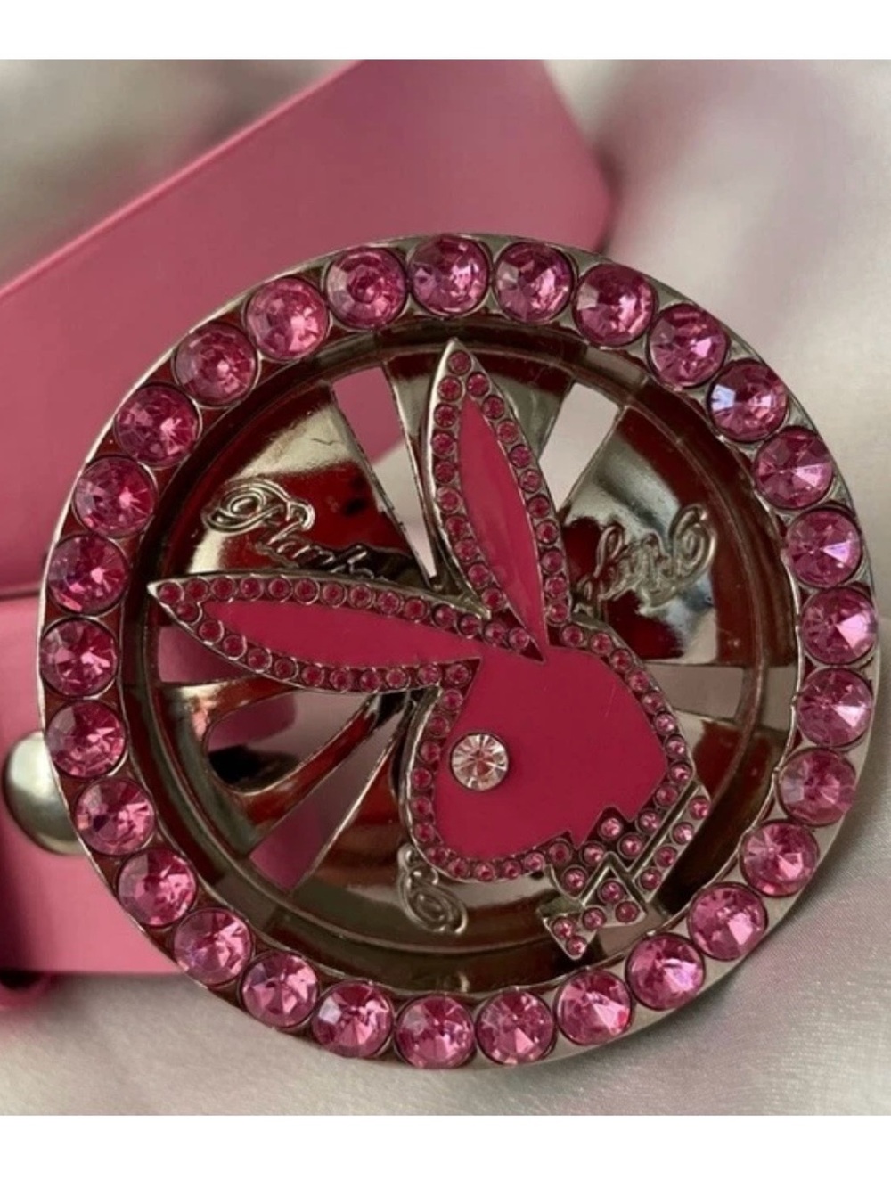 Pink Rhinestone Bling Y2K Vintage Pink Playboy Bunny Spinner Pink Belt